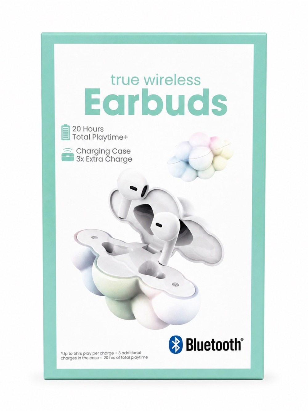 True Wireless Bluetooth Earbuds w/ Charging Case 20 Hour Playtime White cloud